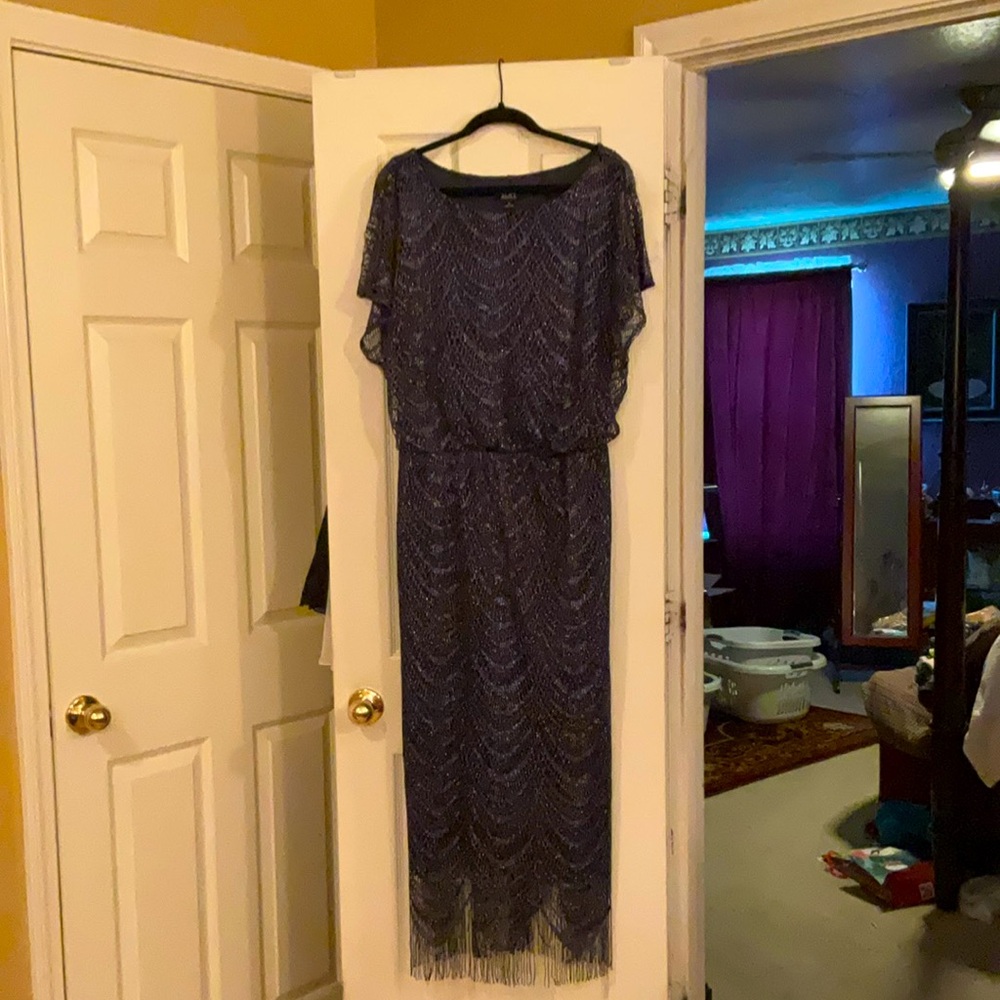 SLNY Navy and Silver Sz 14 Dress Tea/Floor Length